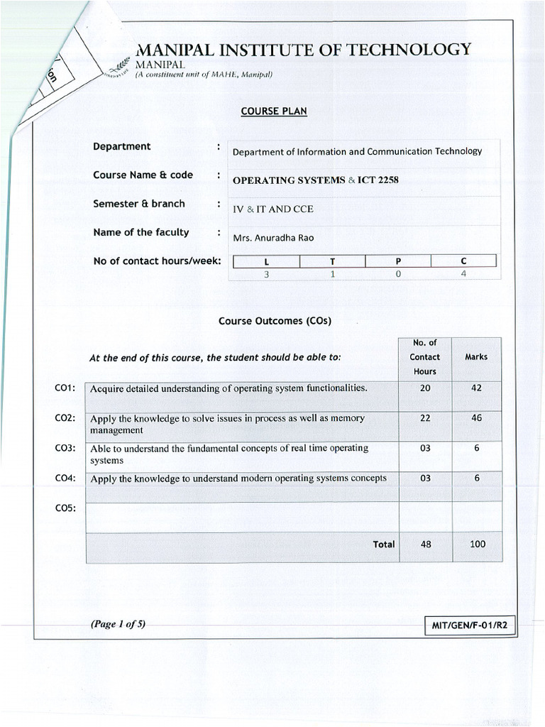 Course Plan OS | PDF