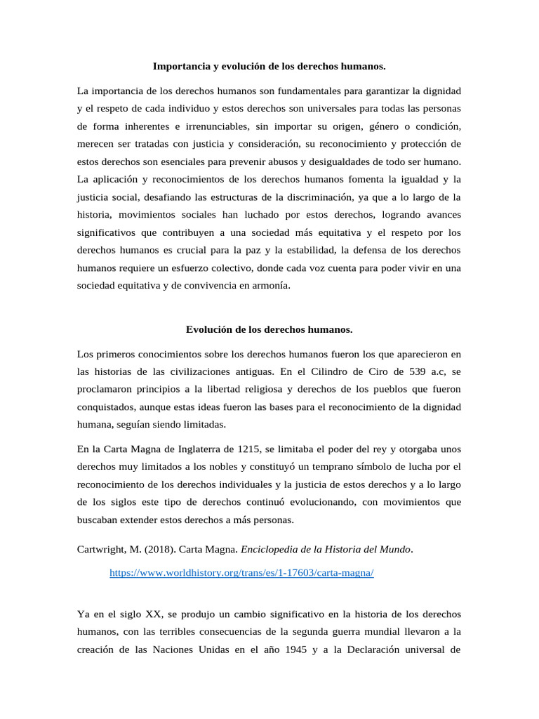 Importancia y Evolución de Los Derechos Humanos | PDF | Derechos ...