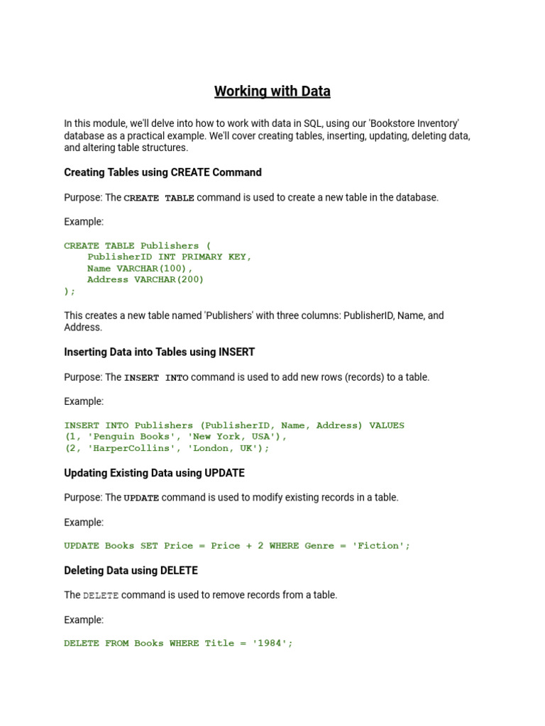 Working With Data: Creating Tables Using CREATE Command | PDF | Table ...
