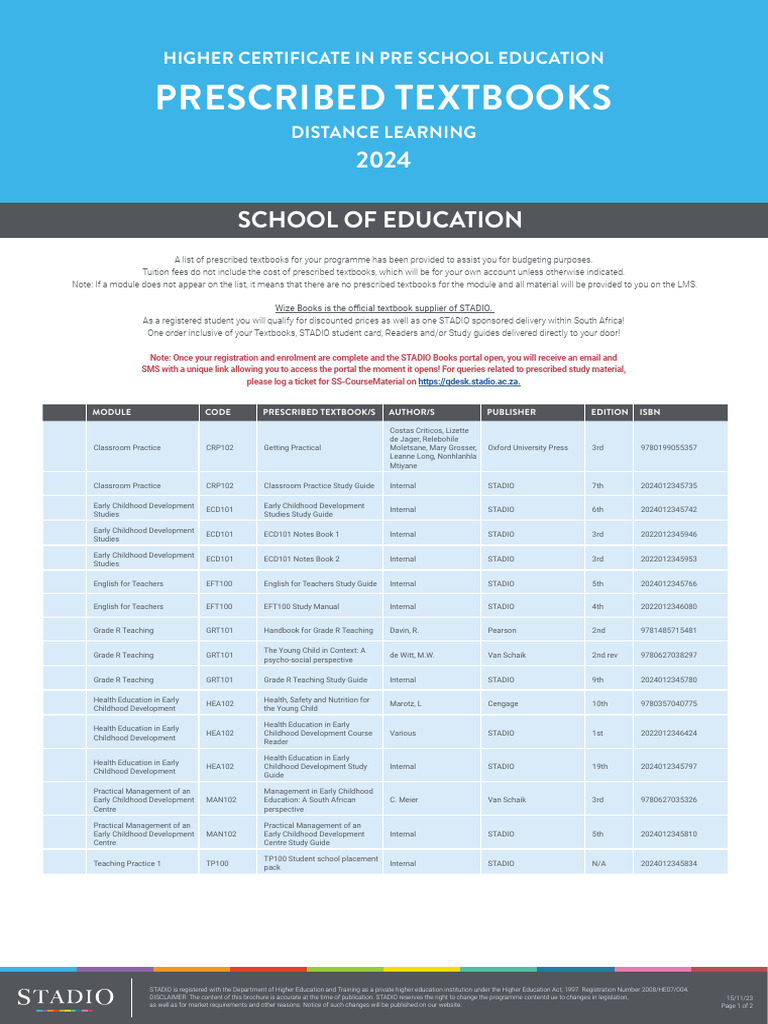 STADIO Higher Certificate Textbooks List | PDF | Textbook