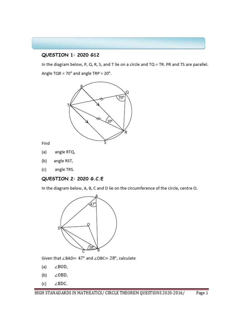 Circle Theorem Exam Questions 2016-2020 | PDF | Circle | Triangle