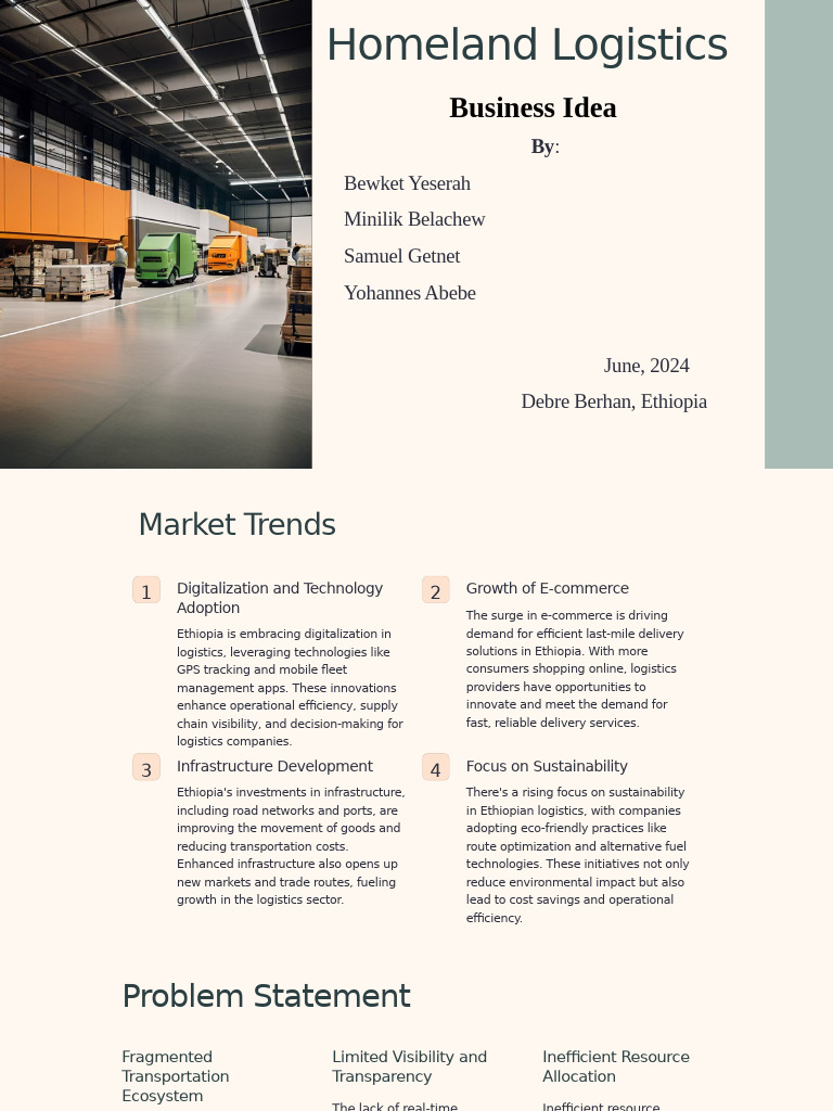Homeland Logistics: Streamlining Solutions | PDF | Logistics | Ethiopia