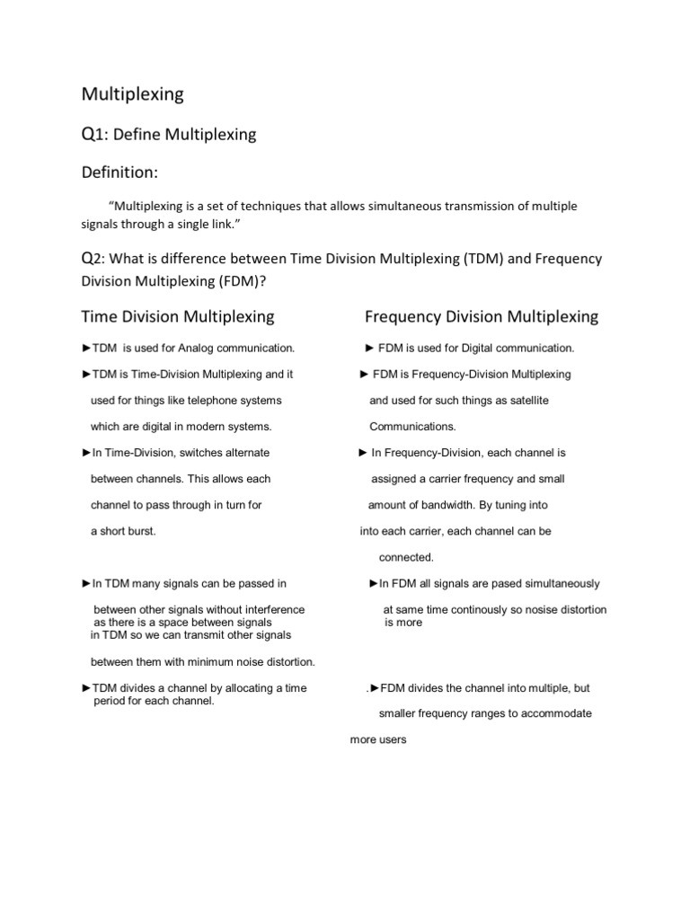Multiplexing PDF Multiplexing Computer Network