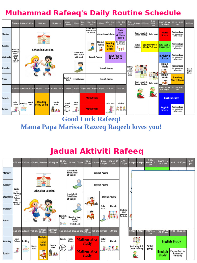 Jadual Aktiviti Harian Rafeeq | PDF | Prayer