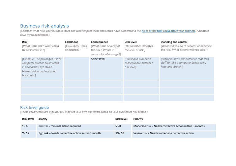 Business Risk Analysis Template | PDF