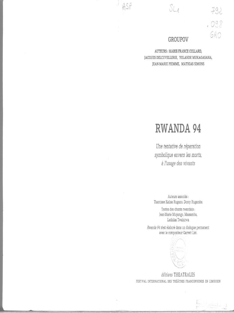 Rwanda 94 : Mémoire et Réparation | PDF | Rwanda | Génocides