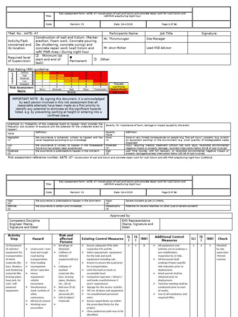 Nighttime Construction Risk Assessment | PDF | Personal Protective ...