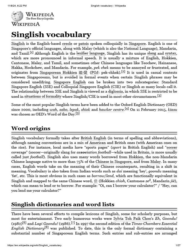 Comprehensive Singlish Vocabulary Guide | PDF | Languages Of Singapore ...