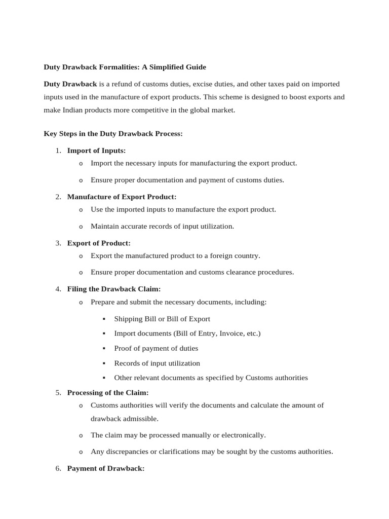 Duty Drawback Formalities | PDF