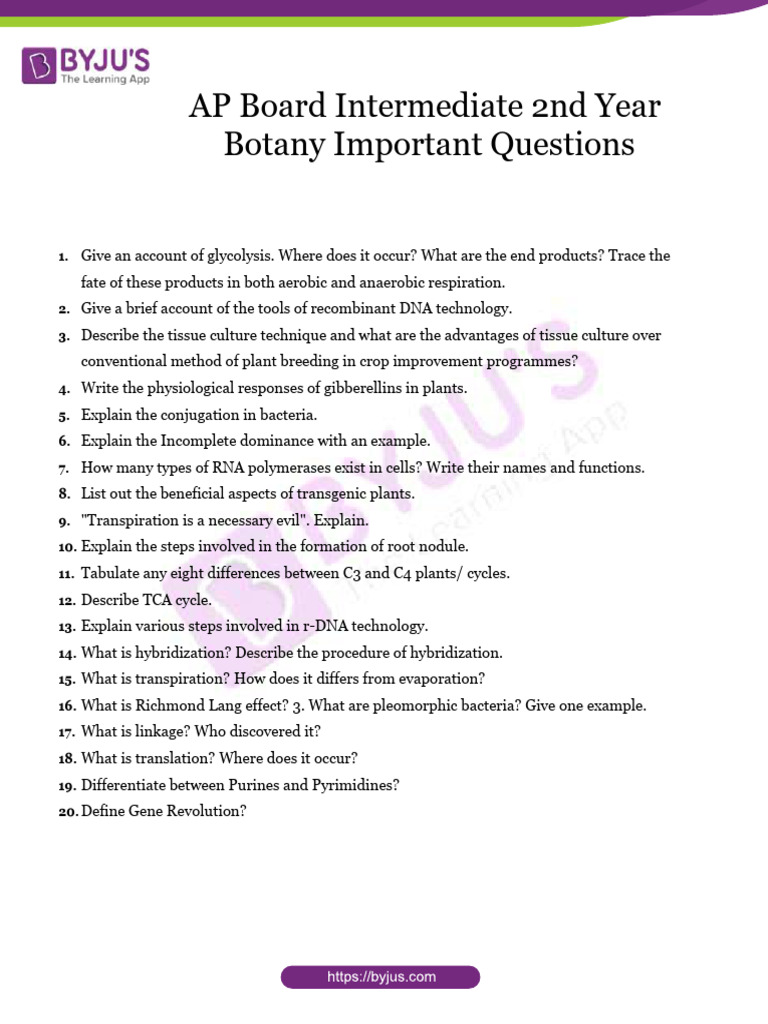 AP 2nd Year Botany Important Questions | PDF