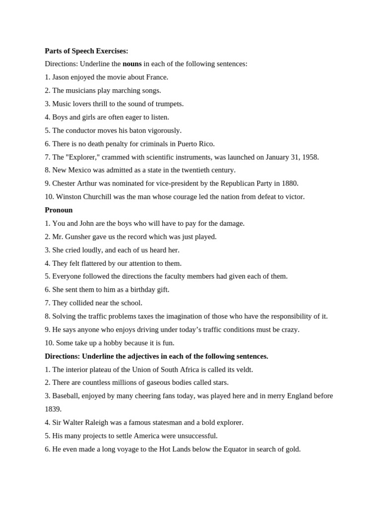 PARTS OF SPEECH EXERCISES PDF CLASS 10 visual data 6