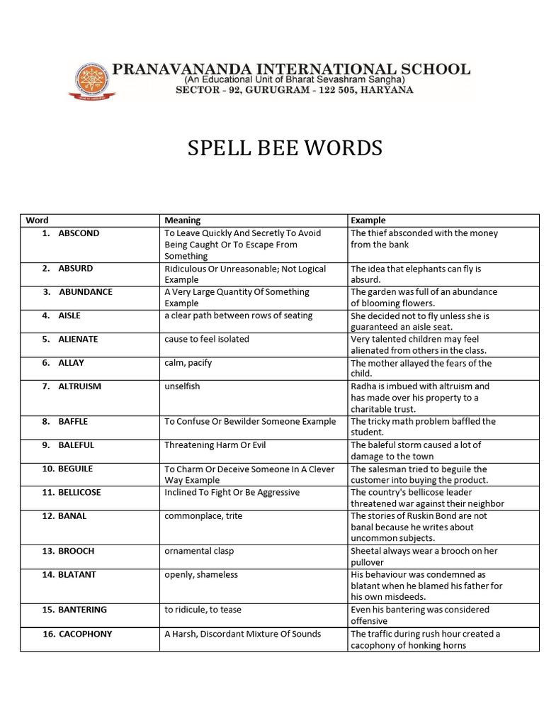 Spell Bee Words (9-12) Pis Updated 2 | PDF