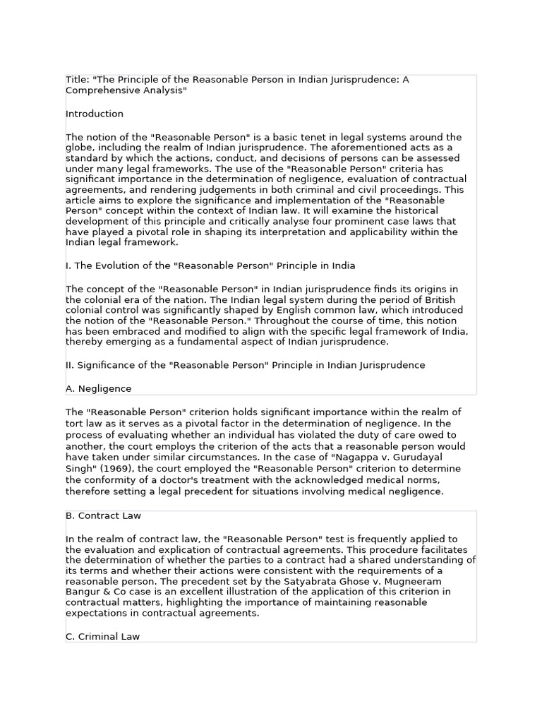 Reasonable Person in Indian Law | PDF | Reasonable Person | Negligence