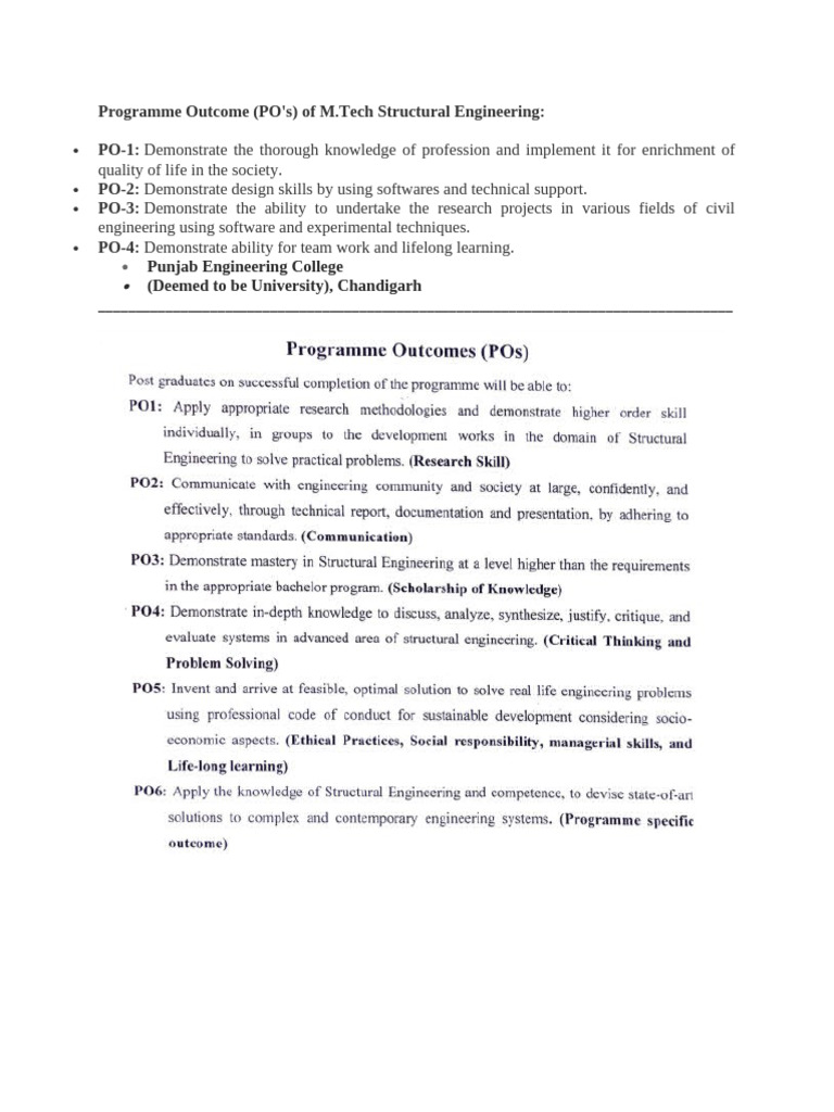 M.Tech Structural Engineering Program Outcomes | PDF | Engineering ...