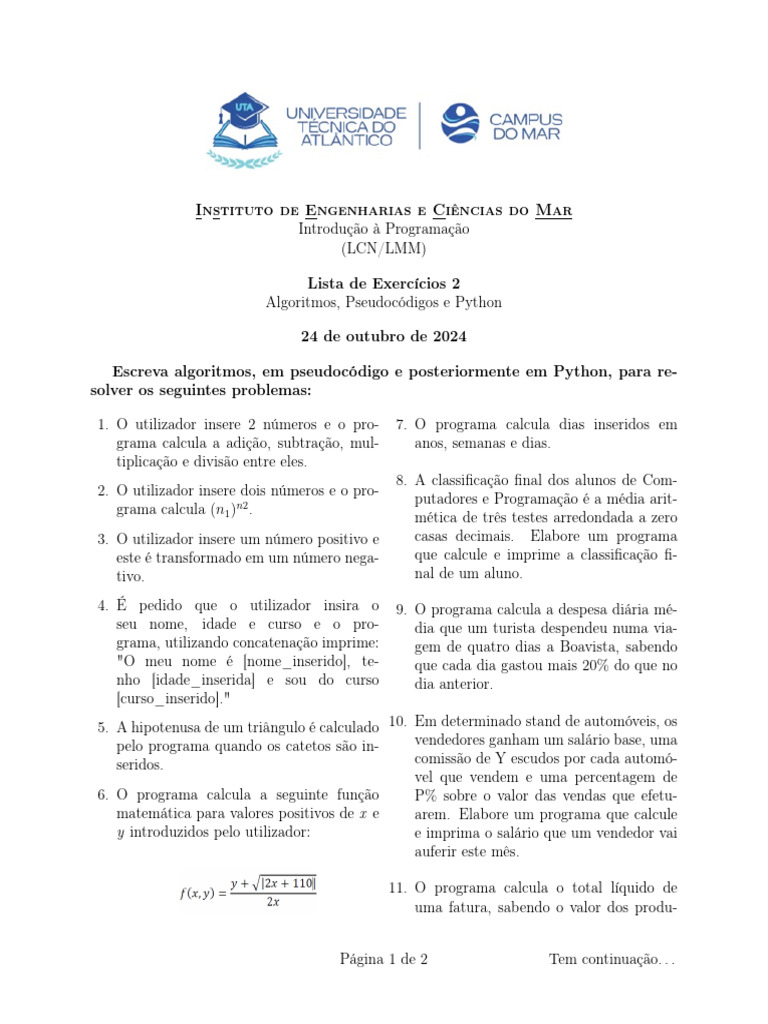 Exercícios de Algoritmos em Python | PDF