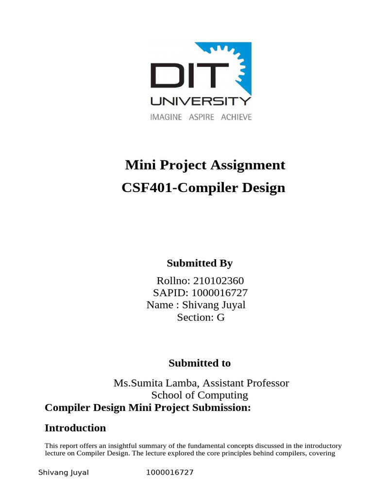 Compiler Design Mini Project Overview | PDF | Compiler | Parsing
