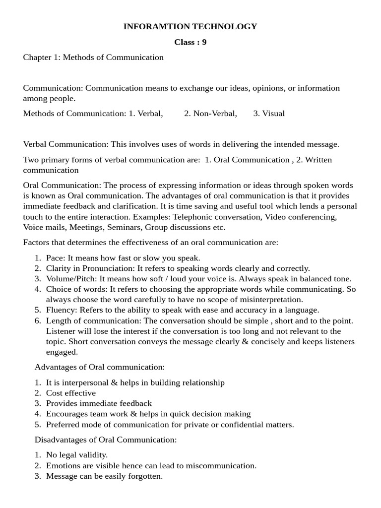 Class 9 IT | PDF | Communication | Nonverbal Communication