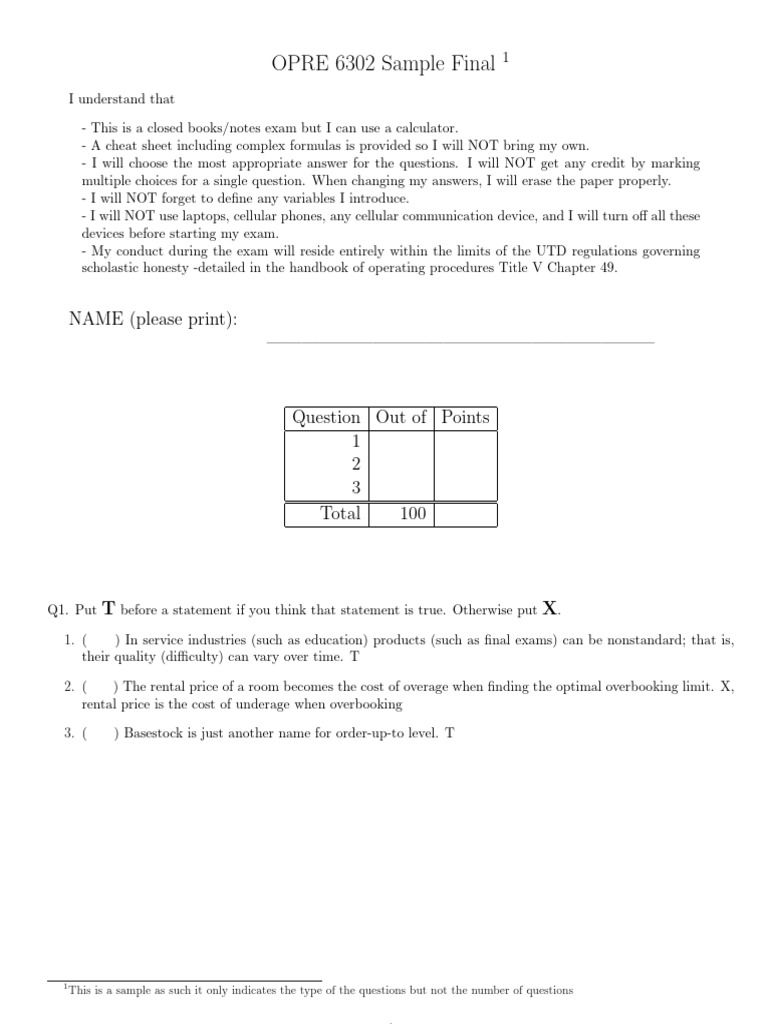 Sample Final | PDF | Standard Deviation