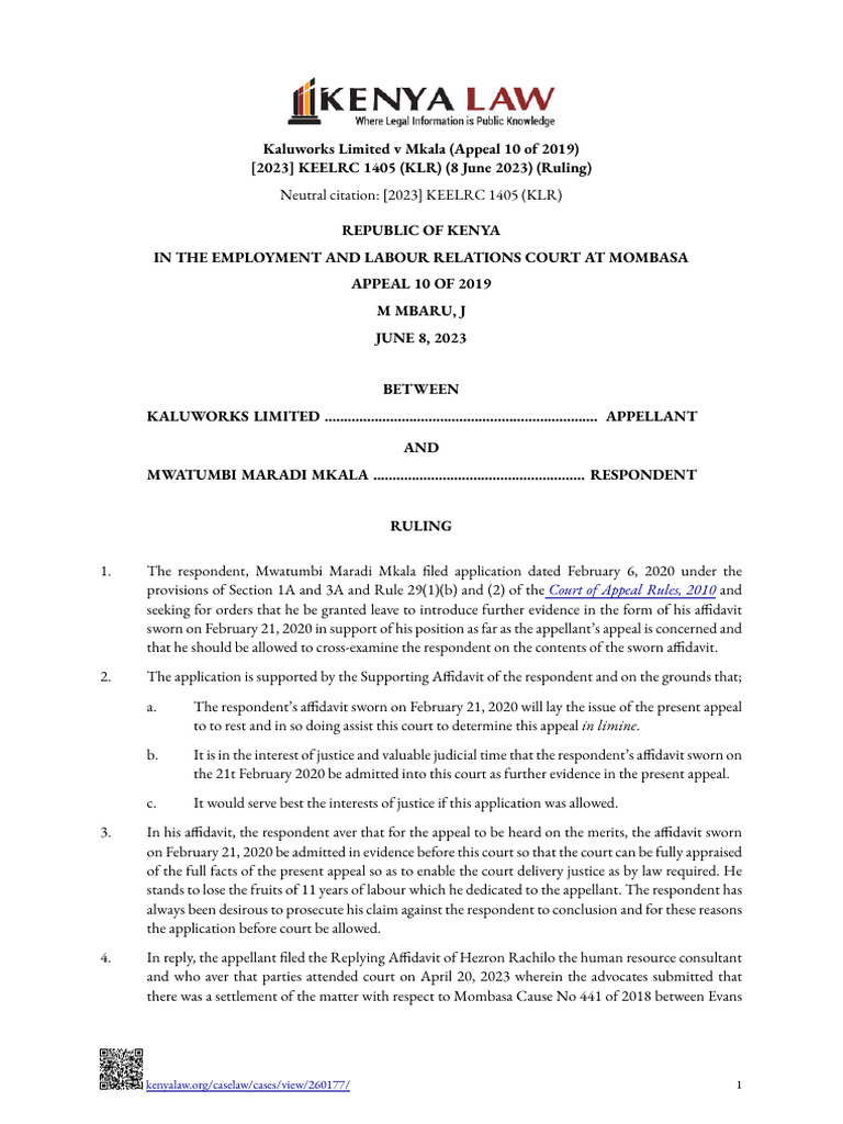 Kaluworks Limited Appeal Ruling Summary | PDF | Appeal | Lawsuit