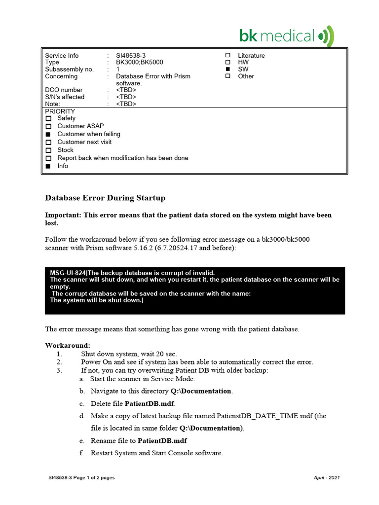 Prism Software Database Error Fix Guide | PDF | Computer File | Databases