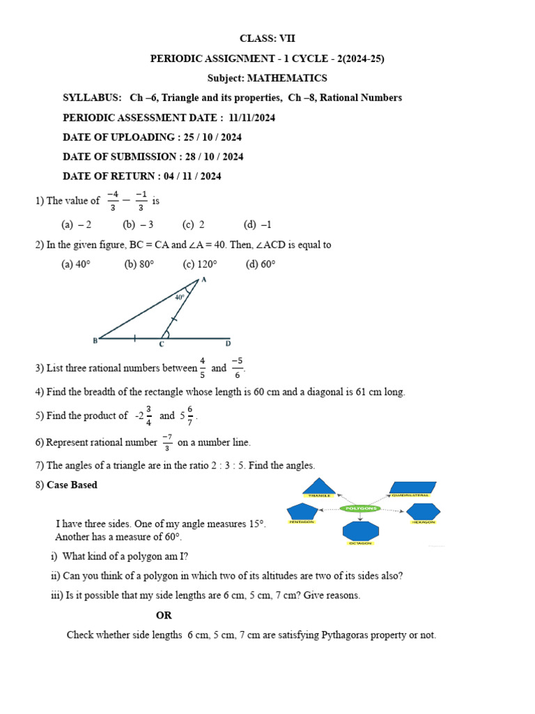 Class 7 Maths Assignment Overview | PDF