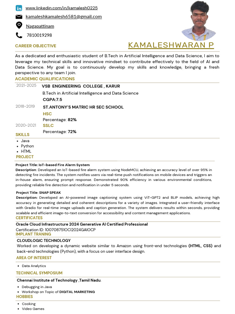 B.Tech AI & Data Science Student Profile | PDF | Business | Computers