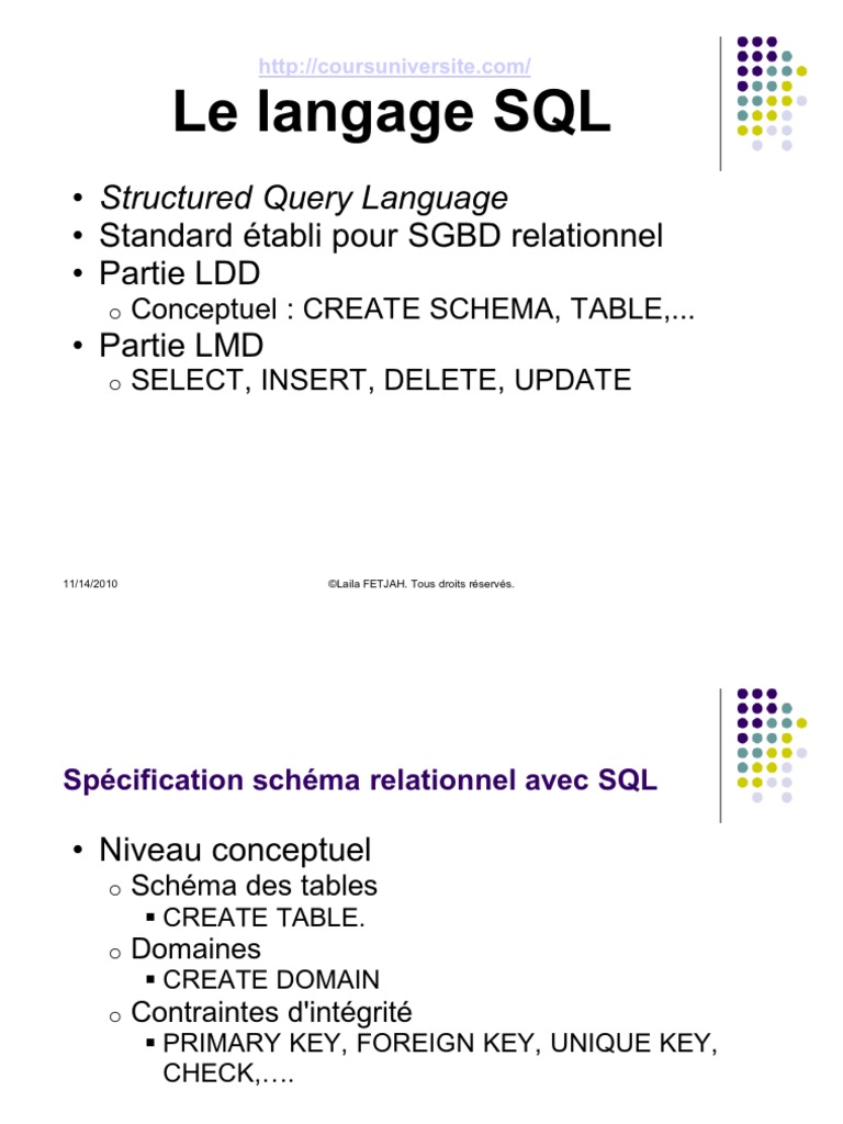 Le Langage SQL: Structured Query Language ! " !! " %! | PDF | SQL ...