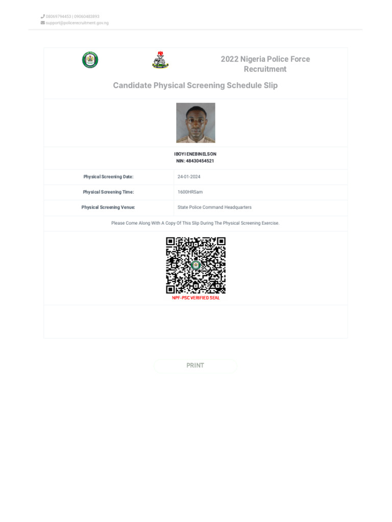 Nigeria Police Physical Screening Slip | PDF