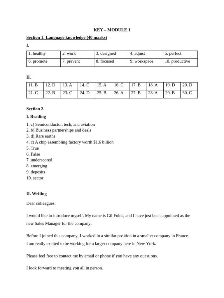 2024 - SAMPLE TEST - Module 1 - KEY | PDF