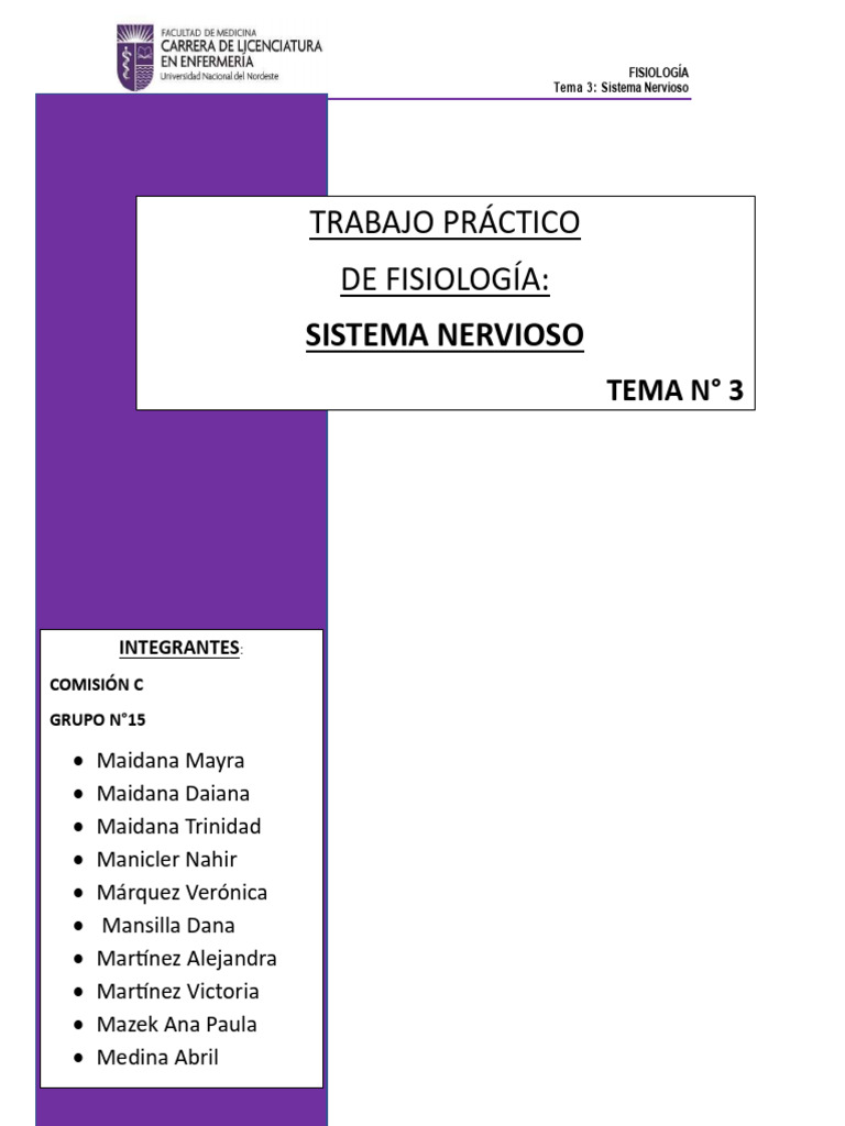 Trabajo Práctico: Sistema Nervioso | PDF | Neurona | Sinapsis