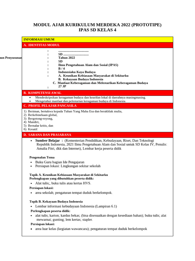 Modul Ajar IPAS SD Kelas 4 2022 | PDF | Ilmu Sosial | Perjalanan