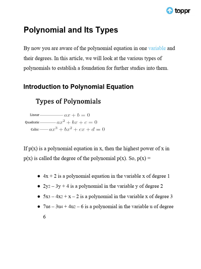Cbse Class 10 Maths Chapter 2 Polynomials Revision Notes Pdf