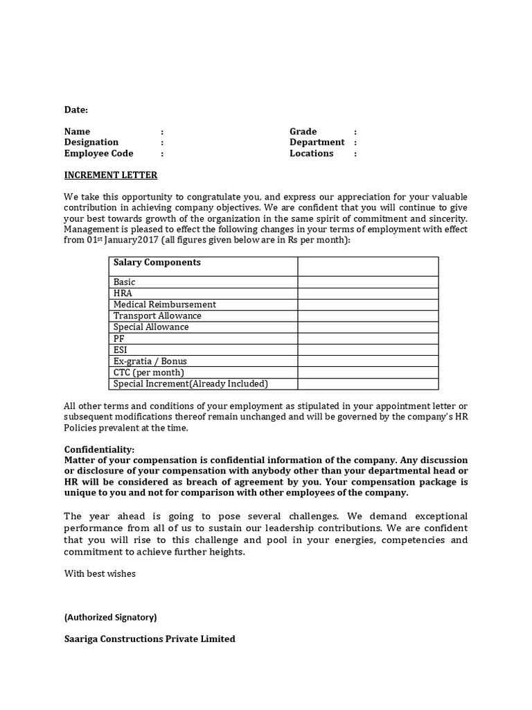 Increment Letter | PDF | Career & Growth