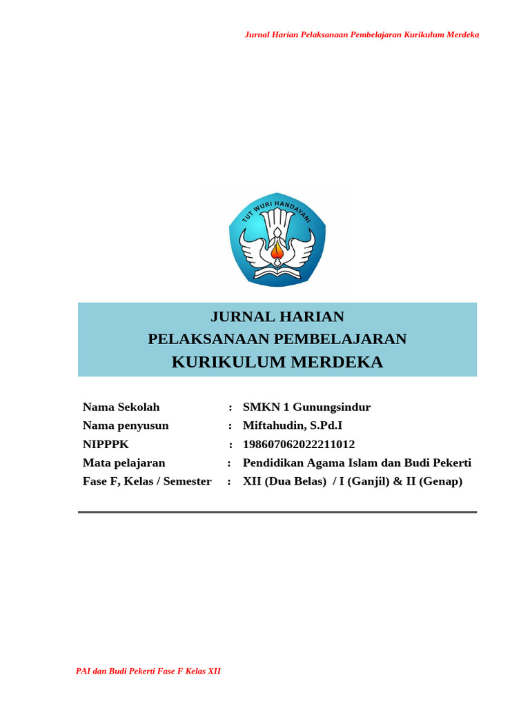 Jurnal Harian PAI Kelas XII Kurikulum Merdeka | PDF | Agama & Spiritualitas