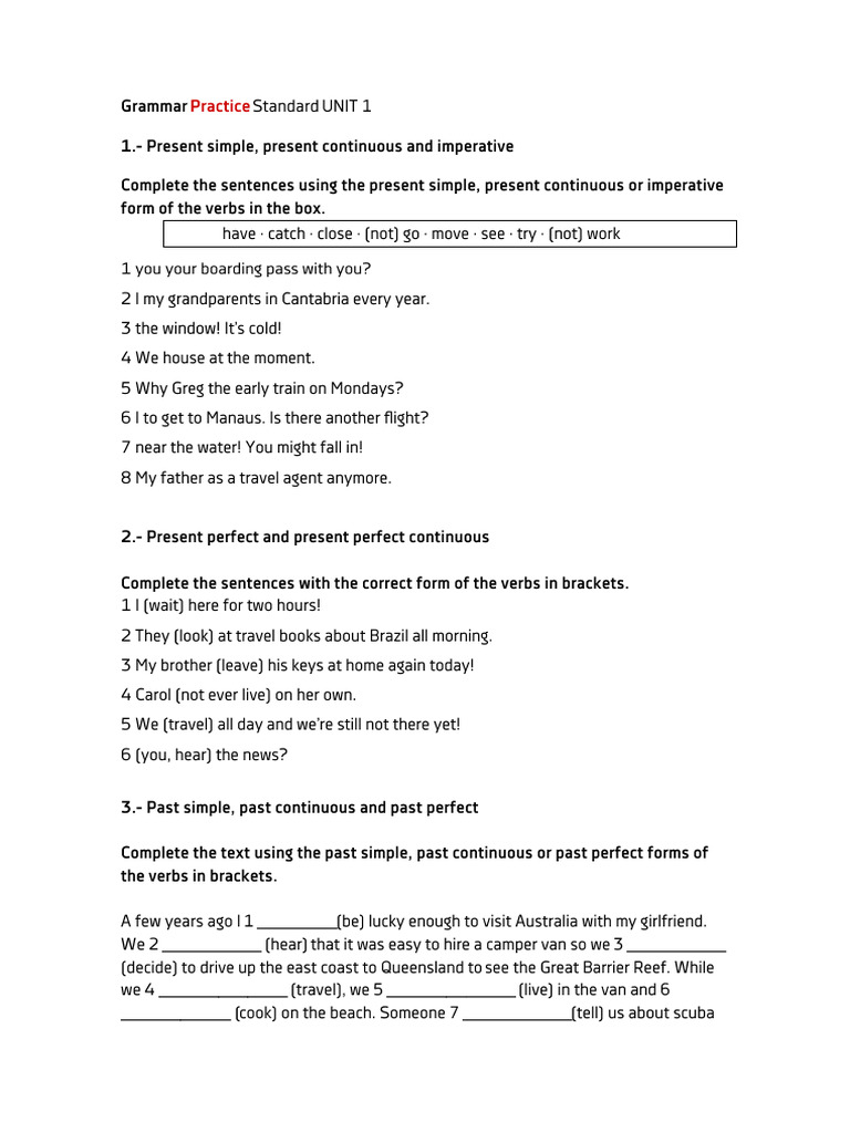 Grammar Practice Standard Unit 1 Pdf