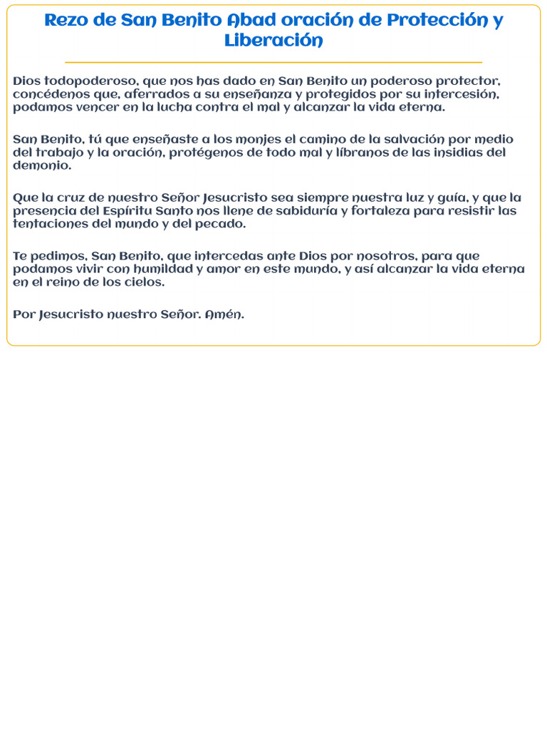 Rezo de San Benito Abad Oracion de Proteccion y Liberacion | PDF