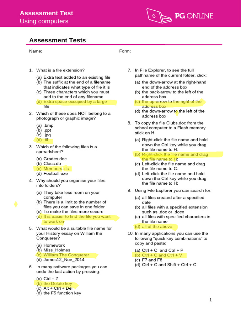 Computer Skills Assessment Test | PDF | Computer File | Filename