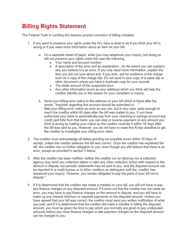 Understanding Your Billing Rights | PDF | Payments | Credit