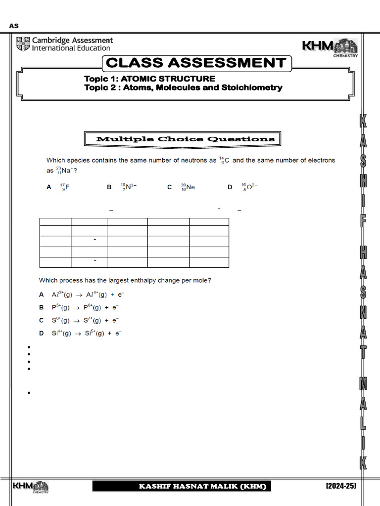 MS A2 Topic 1 and 2 Solved | PDF | Chemistry | Ionization
