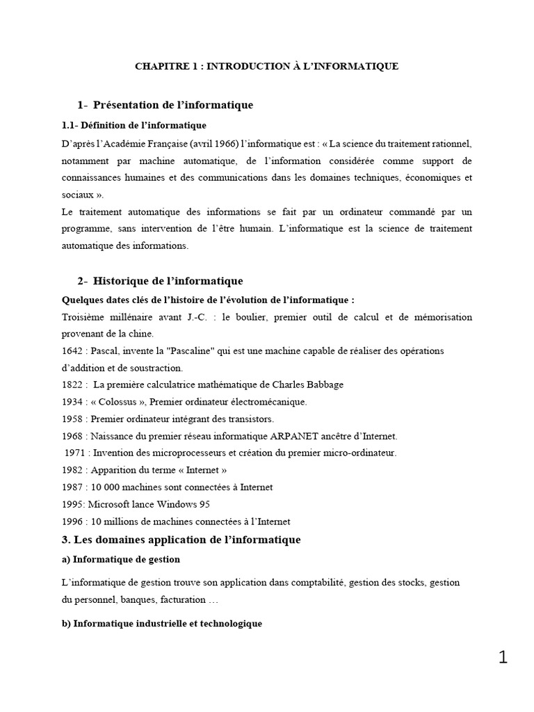 Introduction à l'informatique | PDF | Système d'exploitation | Informatique