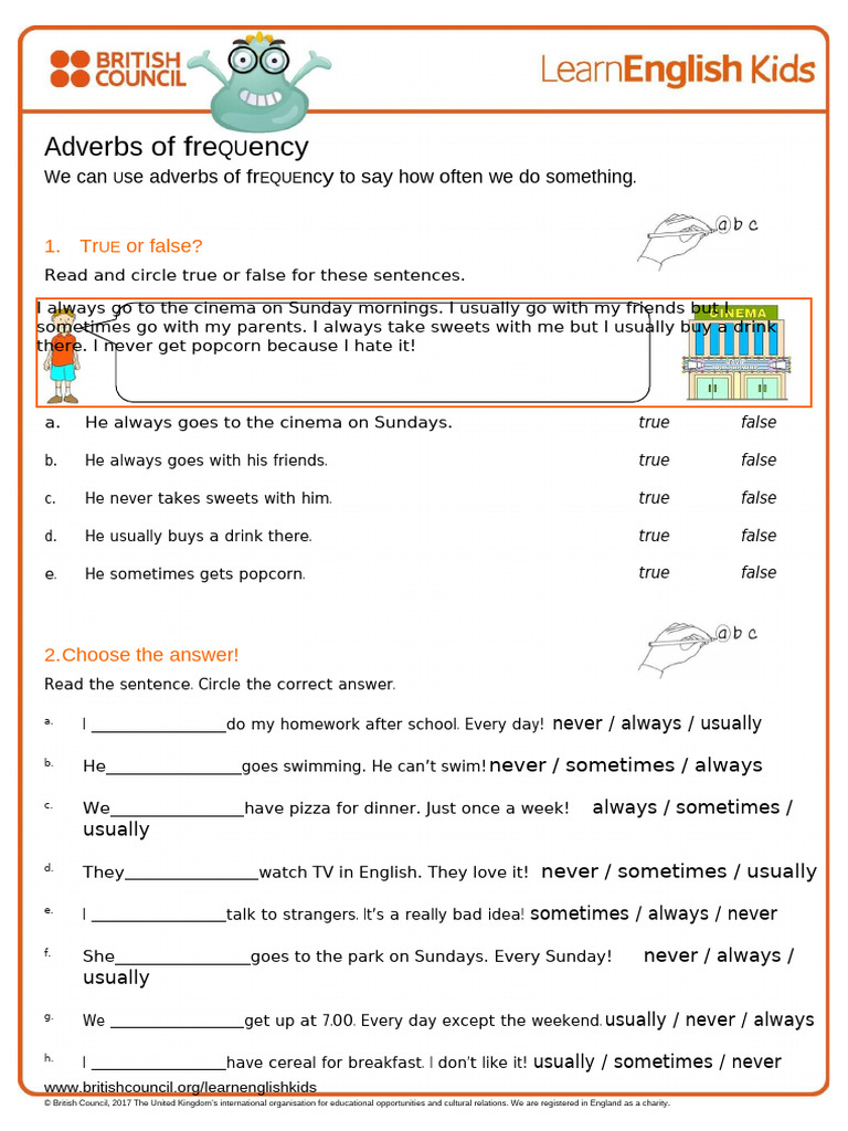 Grammar Practice Adverbs of Frequency Worksheet | PDF | Grammar ...