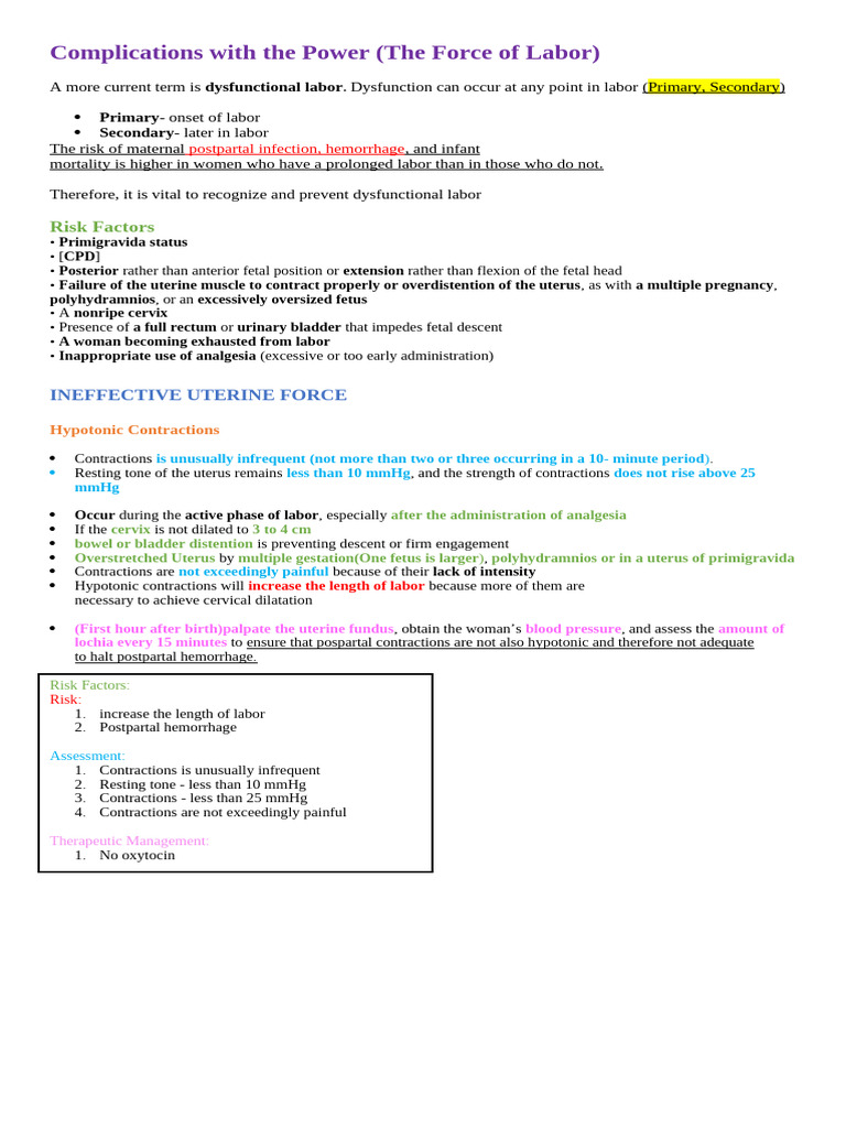 Complications With The Power (The Force of Labor) : Risk Factors | PDF ...