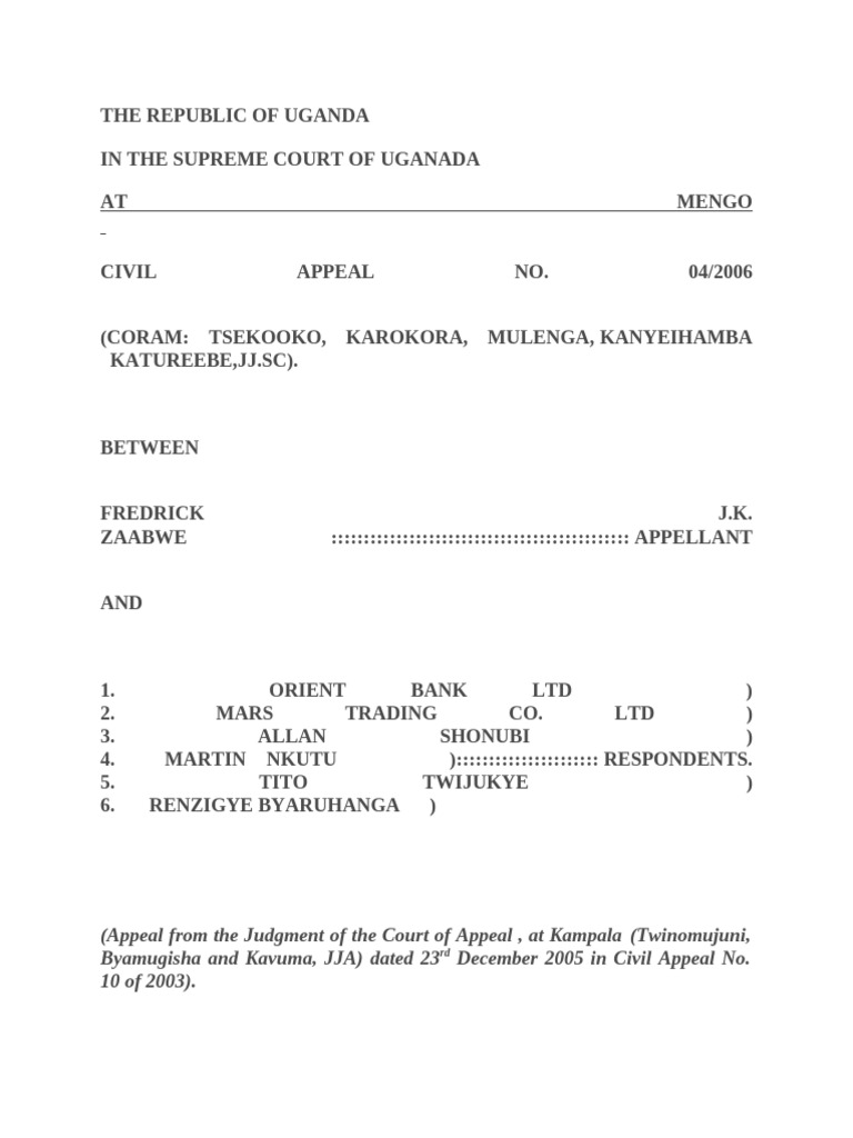 THE REPUBLIC OF UGANDA | PDF | Appeal | Debt