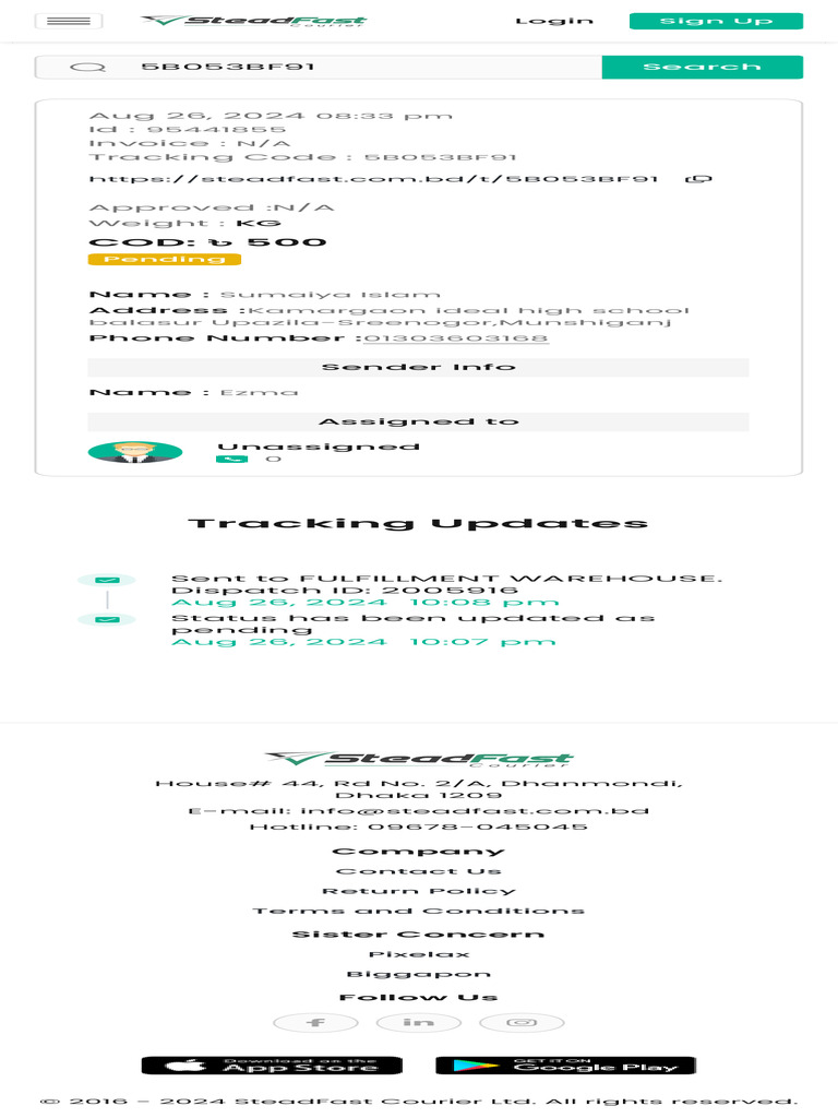 Steadfast Courier Tracking Information | PDF