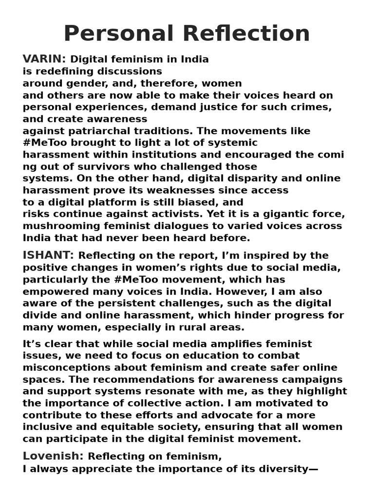 Personal Reflection Pdf Gender Studies Feminism