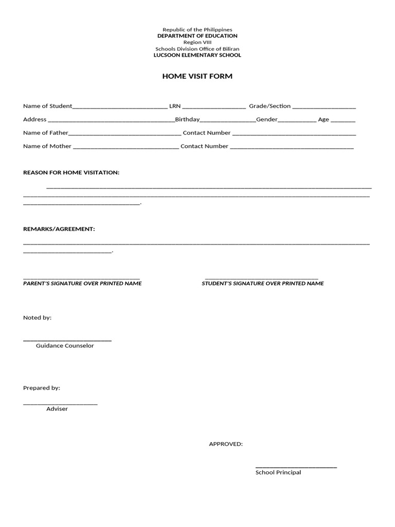 DepEd Home Visit Form Template | PDF