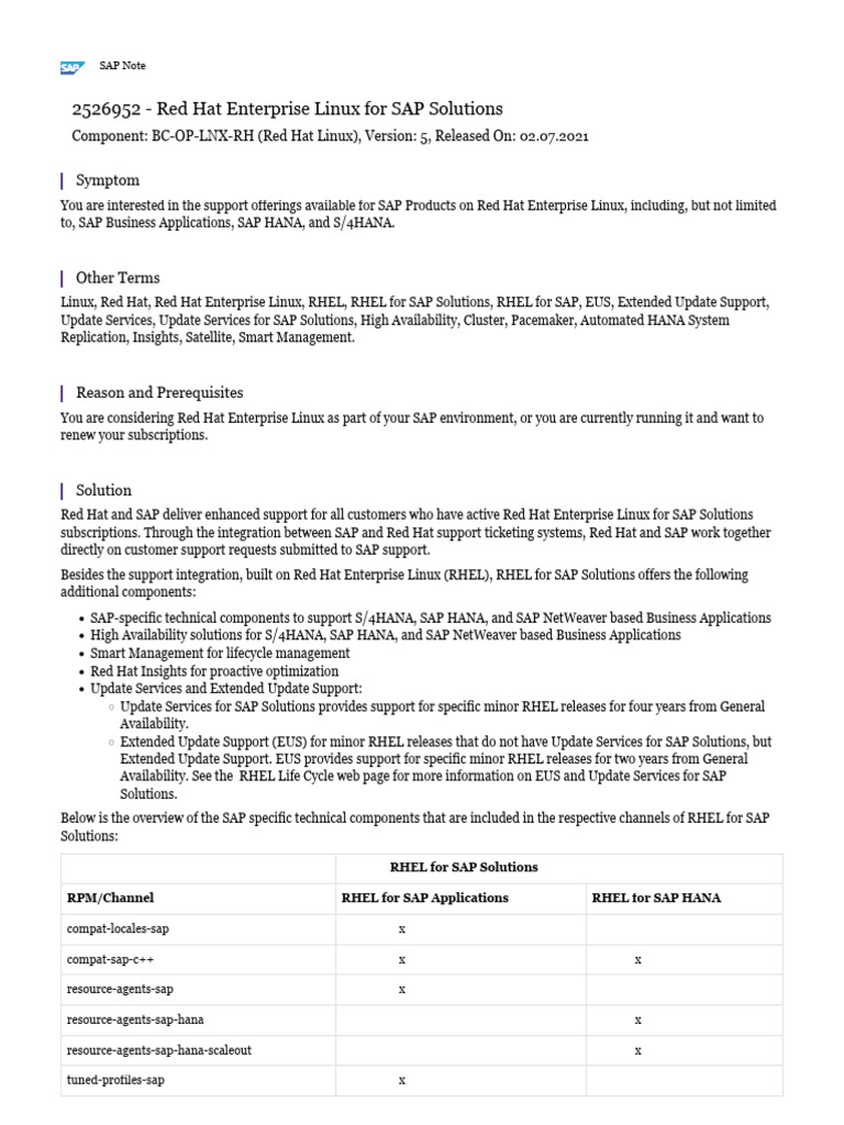 Red Hat Enterprise Linux For SAP Solutions - 2526952 | PDF | Computer ...
