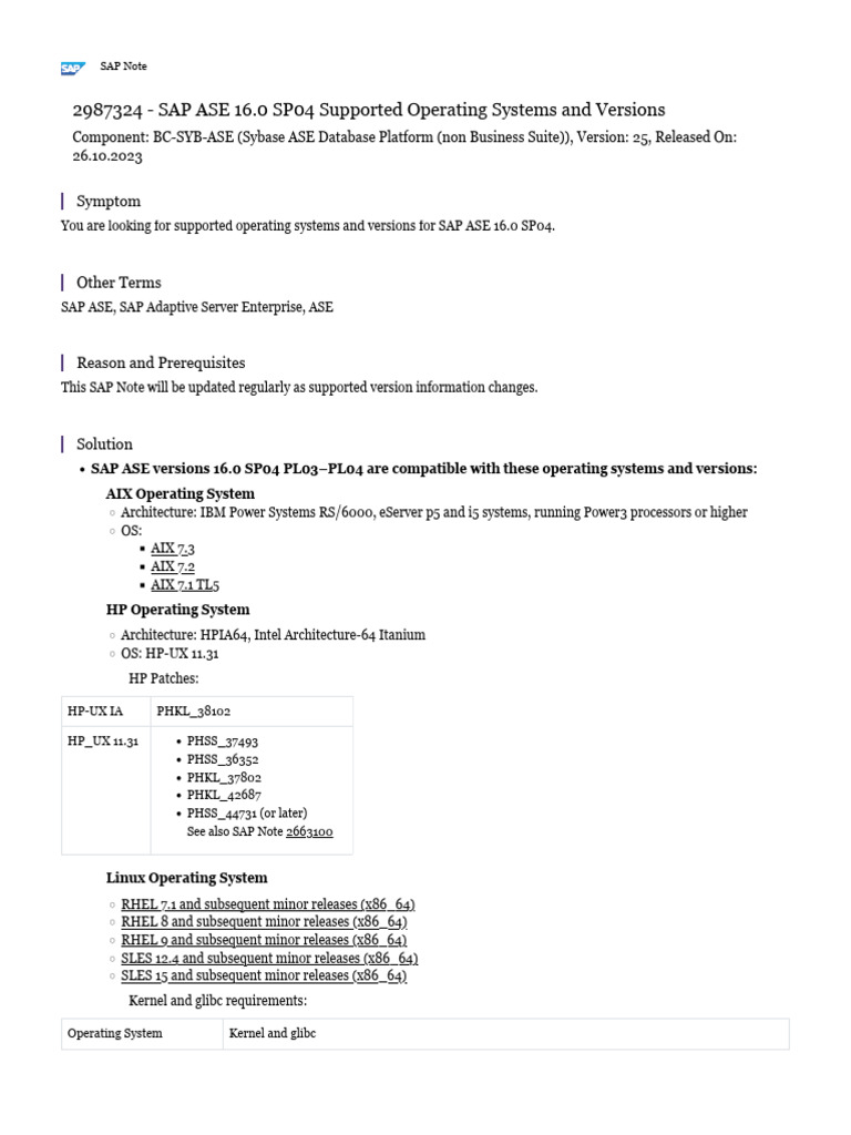 SAP ASE 16.0 SP04 OS Compatibility Guide | PDF | Microsoft Windows ...