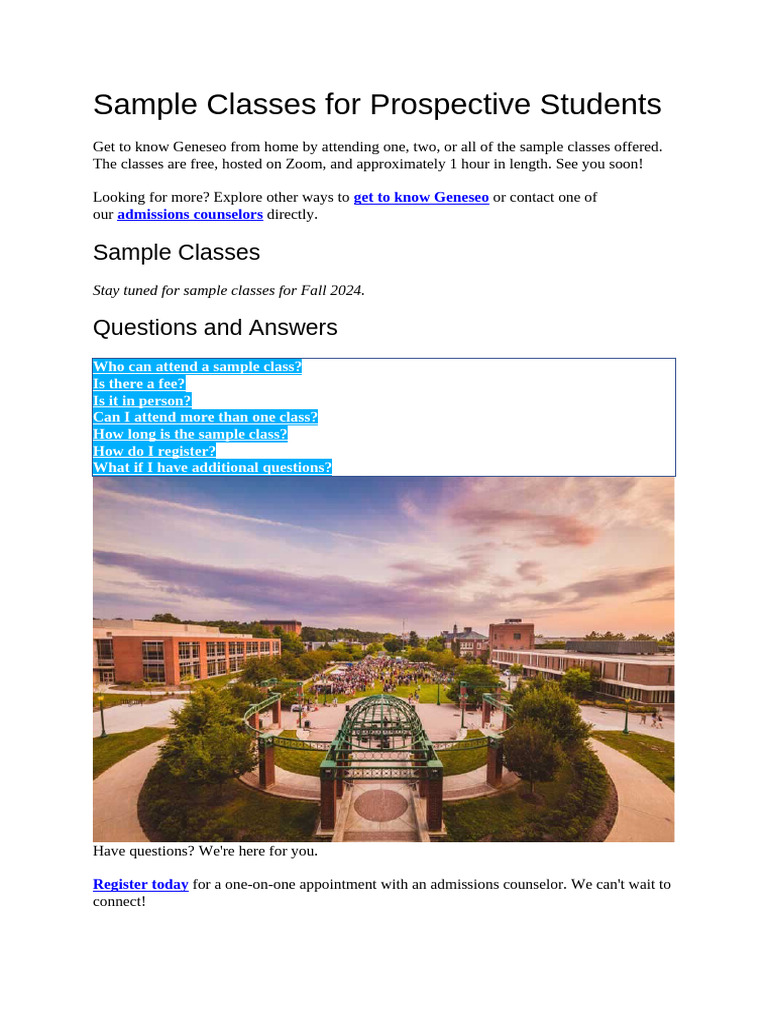 Sample Classes For Prospective Students | PDF