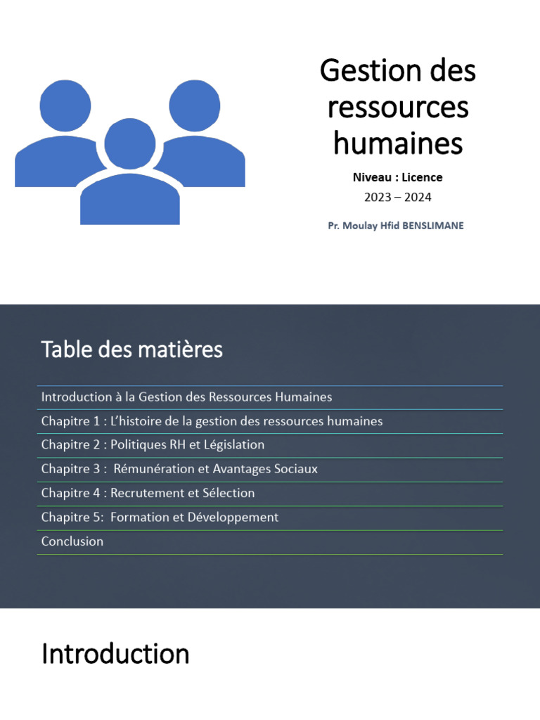 Gestion des Ressources Humaines 2023-2024 | PDF | Gestion des ...